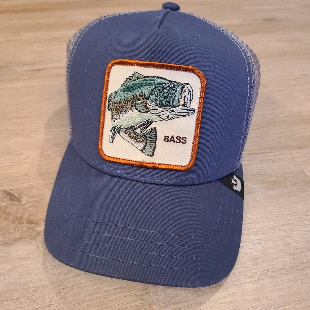 Goorin Bros Animal Farm Trucker Baseball Snapback Cap Big Bass Fish Blue SZ O/S